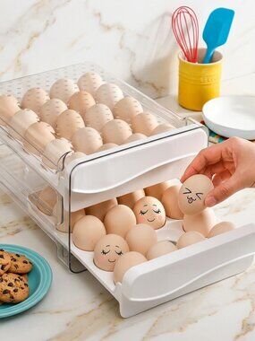 Totally Kitchen 40 Egg Holder Refrigerator Drawers Clear 2-Tier Organizer NEW